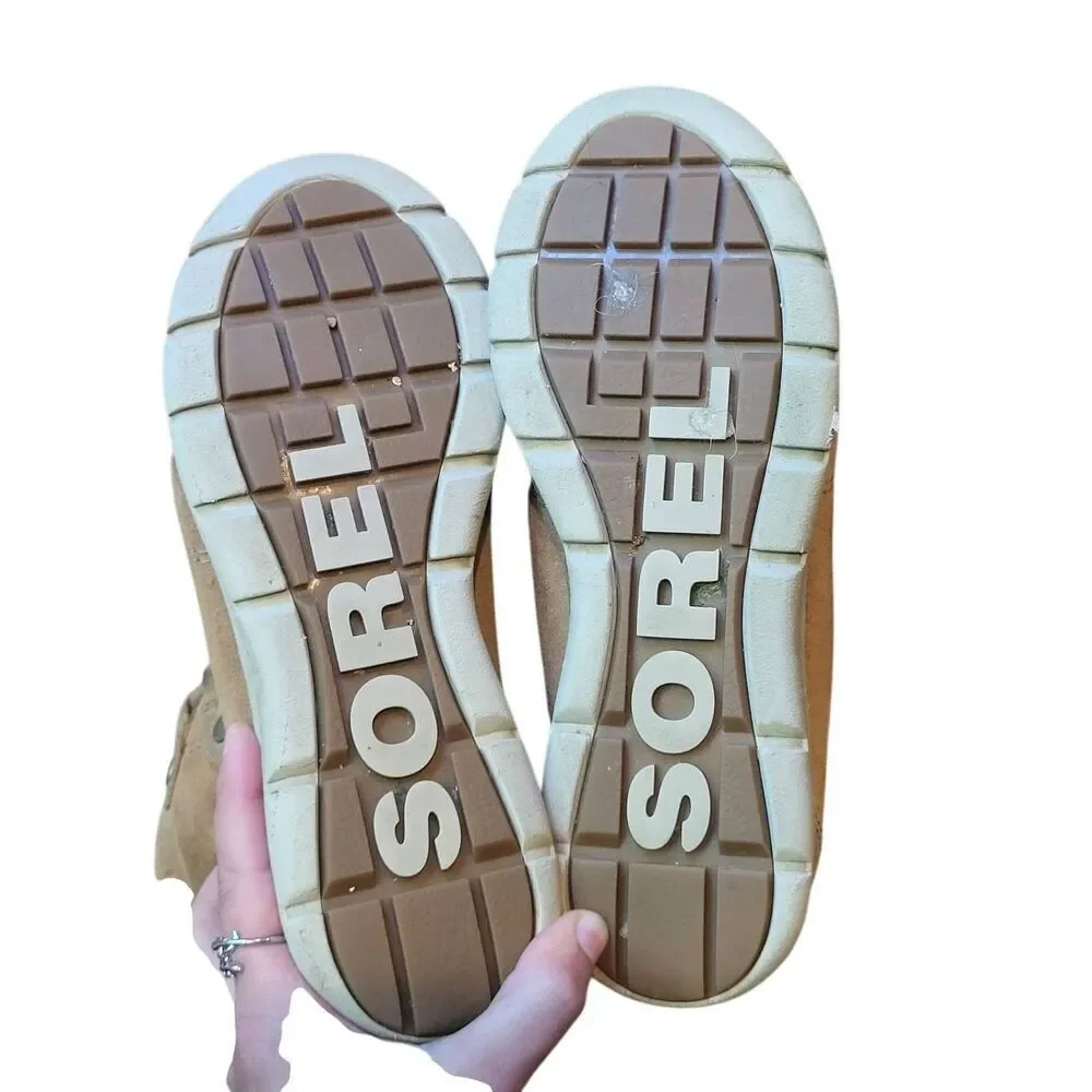 Sorel Boots Women's 9.5 Tan Suede Leathwr Joan Explorer Rain Winter Snow Fur